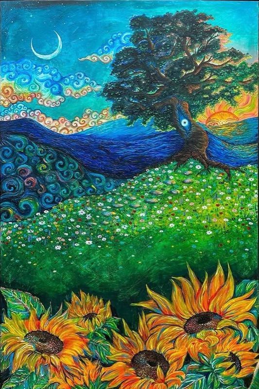 Peacocks Under the Moon, a painting by Melina